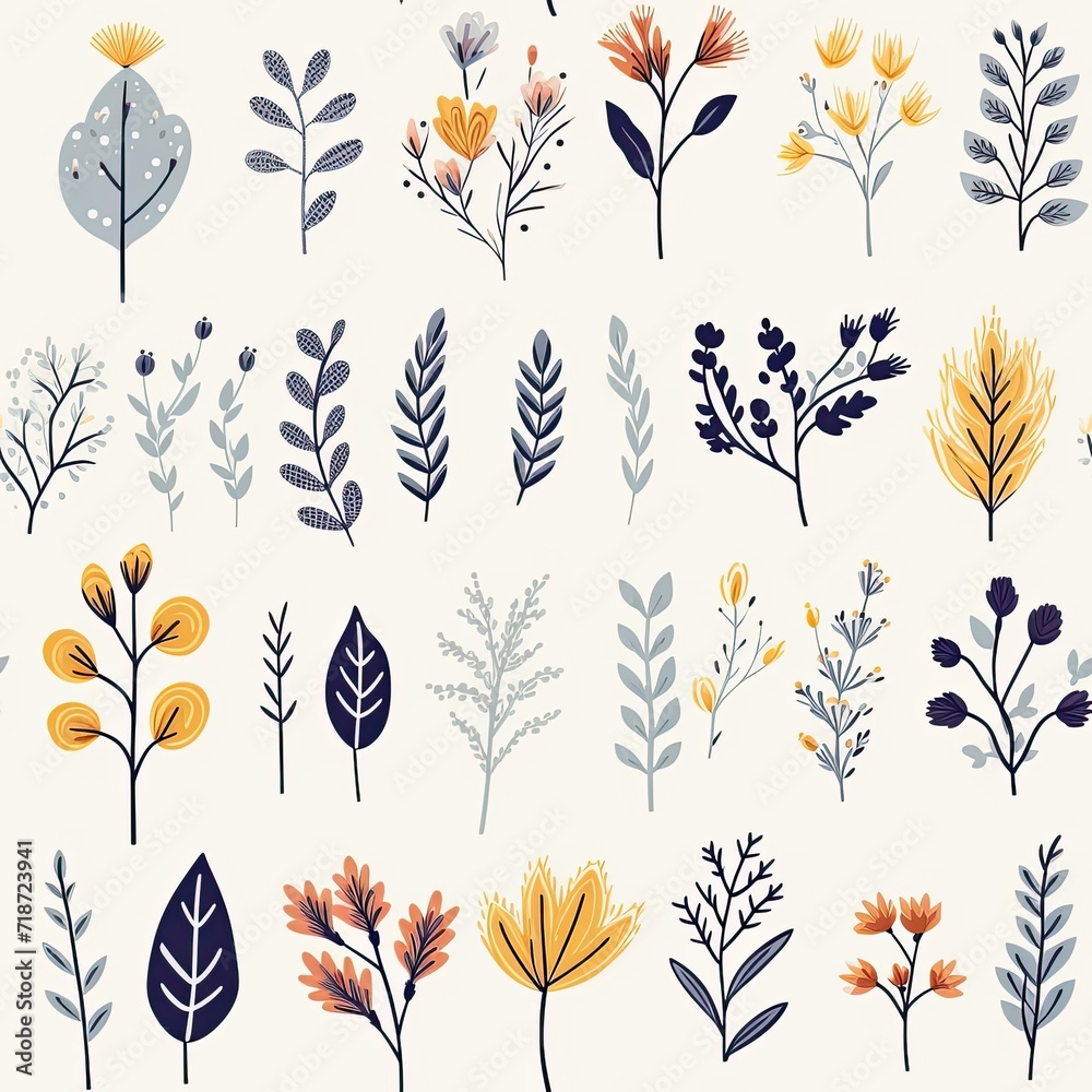 Assorted Plants on White Background - Seamless Pattern for Various Design Projects Assorted Plants on White Background - Seamless Pattern for Various Design Projects