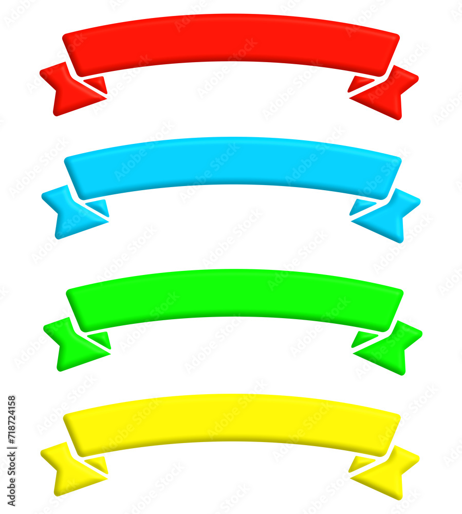 Ribbons set isolated on transparent background. Red, green, blue and yellow.