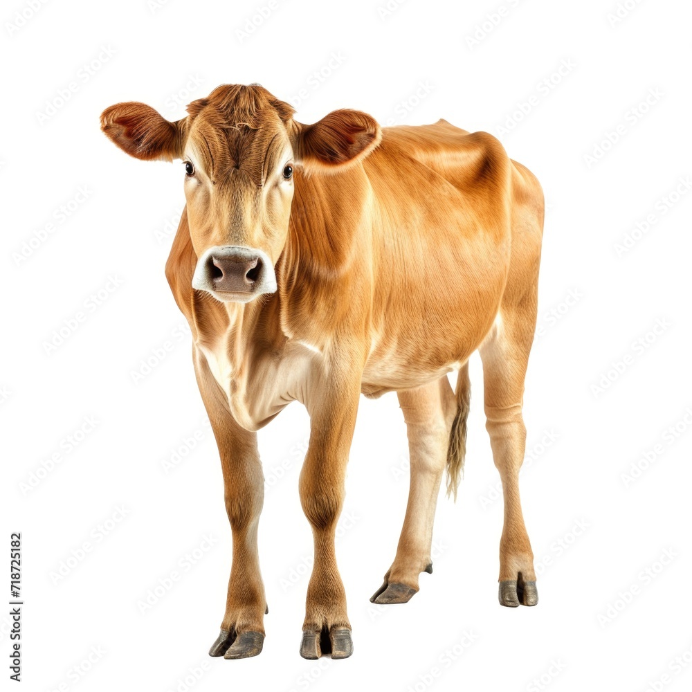 Jersey Cow in natural pose isolated on white background, photo realistic
