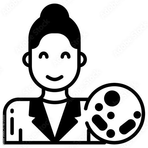 Woman Microbiology glyph and line vector illustration
