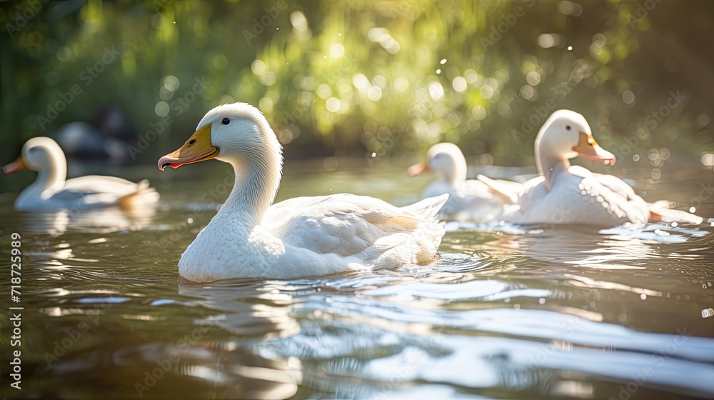 Fototapeta premium White ducks in pond.. Generative AI
