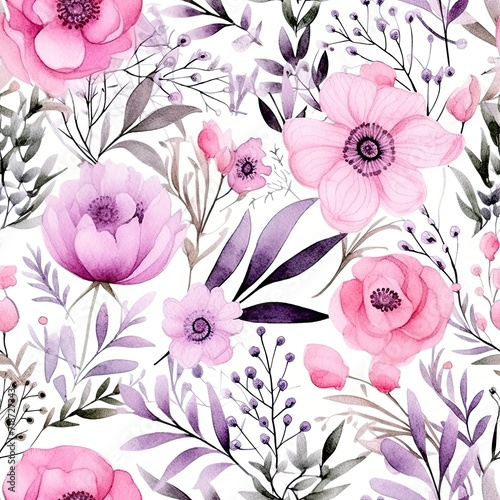 Wallpaper Mural Watercolor Painting Pink Purple Flowers Simple Nature Art Print Torontodigital.ca