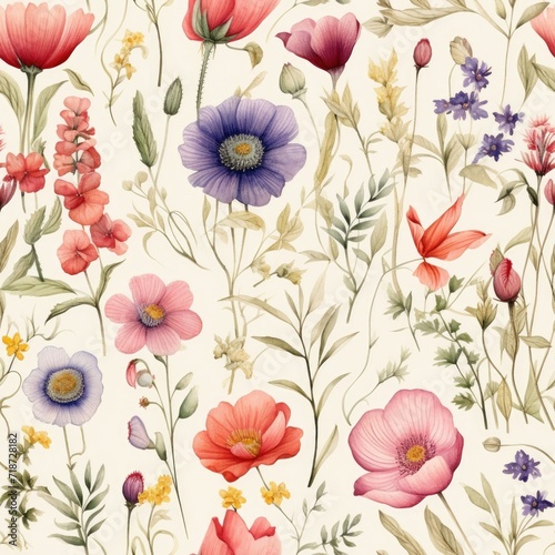 Seamless Pattern of Flowers on a White Background