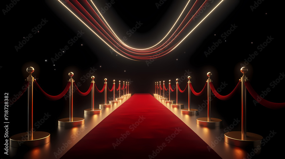 Red carpet on the stairs on dark background, the way to glory, victory and success Red carpet on the stairs on dark background, the way to glory, victory and success