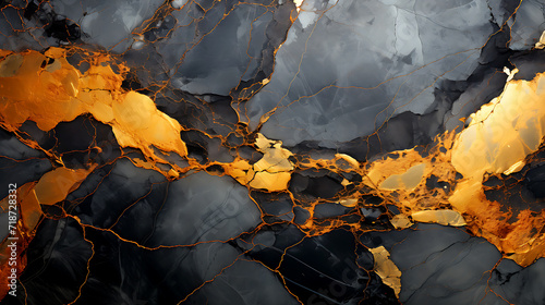 A black and gold marble Rough surface. black marble natural stone with golden cracks
