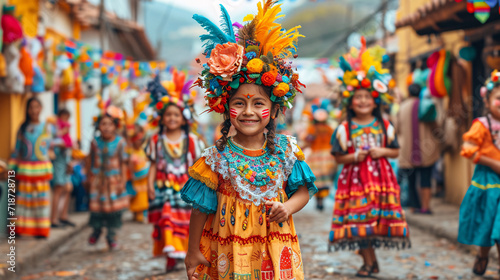 Traditional Easter parade in a colorful, festive setting. Cultural heritage and community festivity concept for cultural magazine 