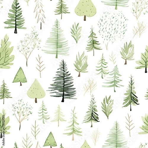 Seamless Pattern of Trees on a White Background