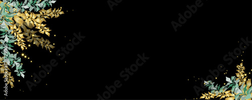 Vector art deco luxury flower, leaves, gold shine line art background. Golden botany banner. Japanese style Hand drawn vector. Line art style design. Hand drawn florals for packaging,coveand wall arts