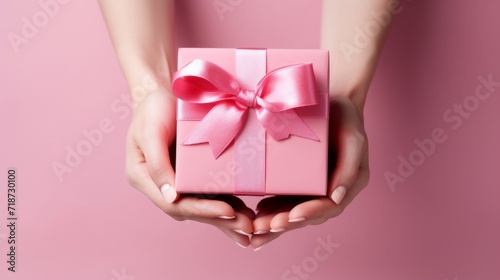 hands holding gift box with bow