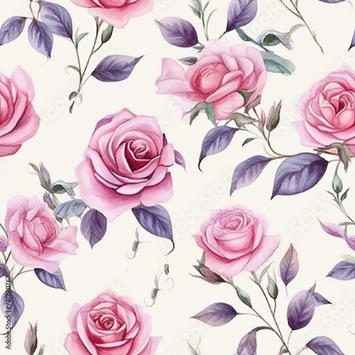 Seamless Pink Rose Pattern on White Background