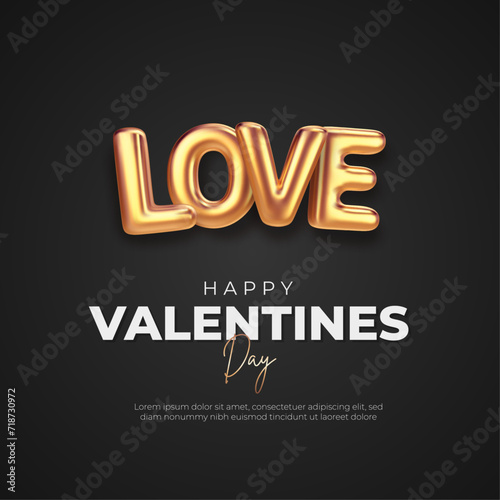 Happy Valentine's Day Post and Greeting Card. Luxury and Gold Valentine's Day Background with Golden Heart and Text Vector Illustration