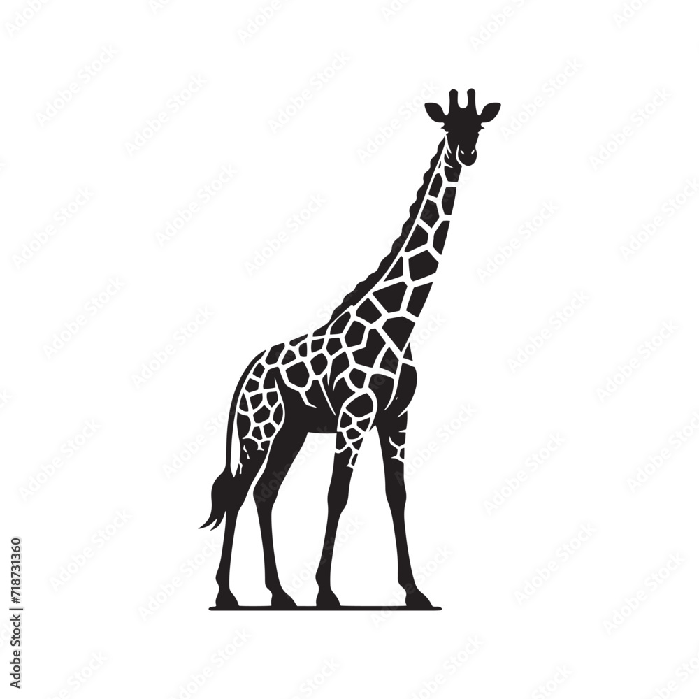 Naklejka premium Whispering Grasslands: Giraffe Silhouettes Telling Stories in the Gentle Breeze of the African Plain - Giraffe Illustration - Giraffe Vector