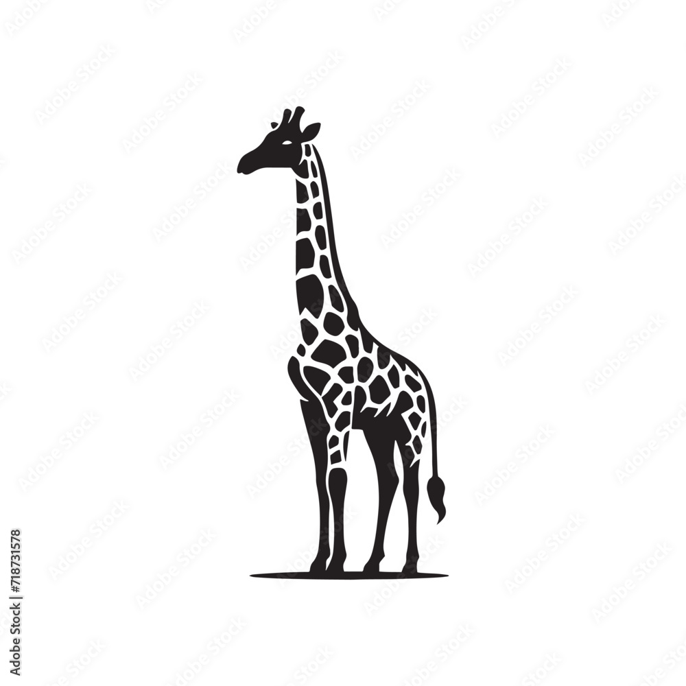 Naklejka premium Silhouetted Majesty: Giraffe Silhouettes Standing Proud, Conveying the Grandeur of Nature's Architecture - Giraffe Illustration - Giraffe Vector 