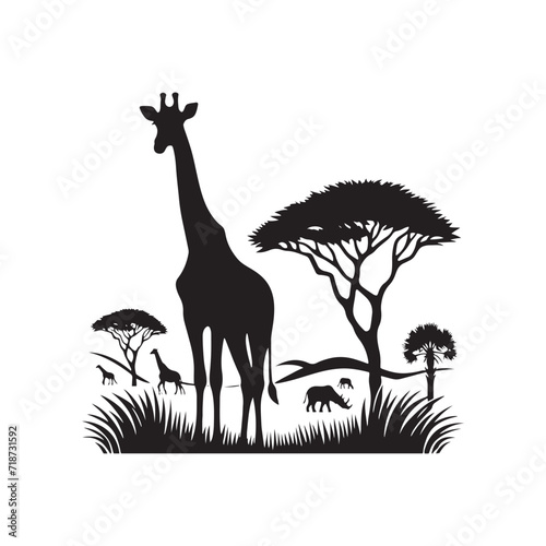 Savanna Symphony: Giraffe Silhouette Series Harmonizing with the Rhythms of the African Wilderness - Giraffe Illustration - Giraffe Vector
