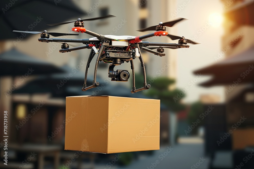 Drone shipping delivery innovations propeller efficiency, smart home automation. Inside arehouses factories, electronic navigation. Automated processes cyber security modern logistics parcel trade.