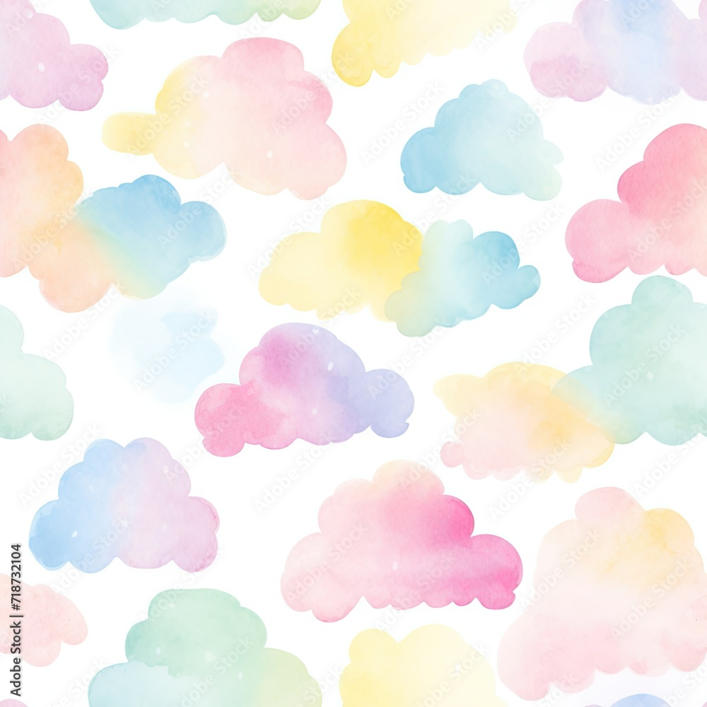 Watercolor Cloud Pattern on White Background