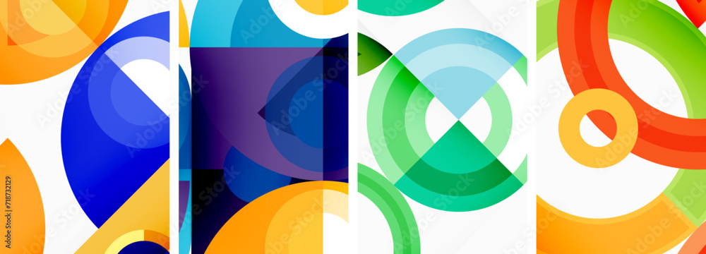 Circles and rings geometric backgrounds. Posters for wallpaper, business card, cover, poster, banner, brochure, header, website