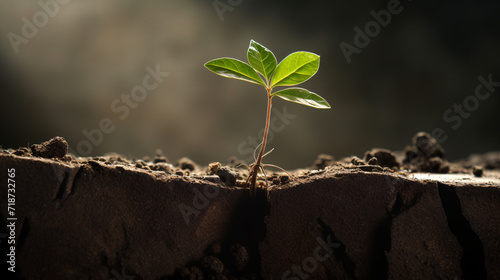 Plant growing from stone thirst for life concept