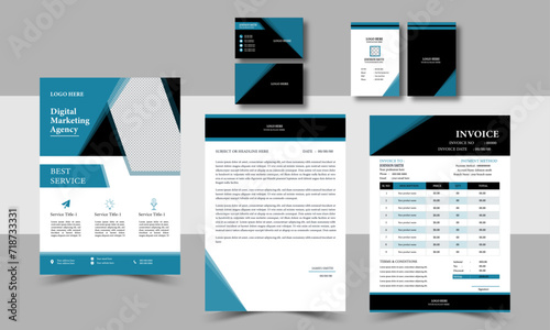 Corporate black, blue and white color business stationary or office identity set, modern corporate identity template, with digital elements. Vector company style for brand book and guideline.

