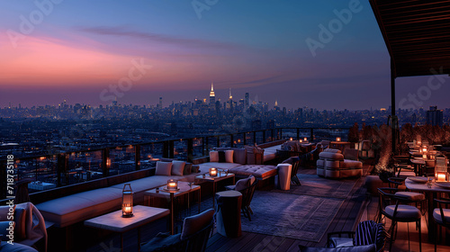 Rooftop Dining Experience with Stunning Skyline at Dusk