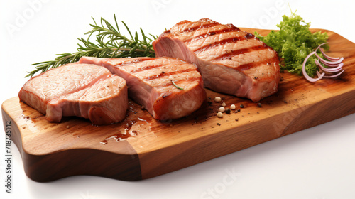 Pork meat steak slices pork loin on white background