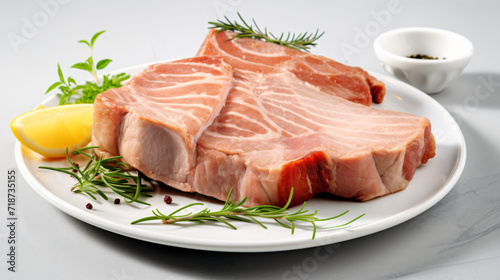 Pork meat steak slices pork loin on white background
