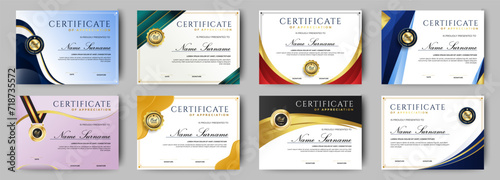 Certificates of completion template with luxury badge and modern line and shapes. Horizontal certificate For award, business, and education needs. Diploma vector template	