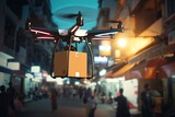 Cardboard boxes, fabrication, unit employing smart UAV parcel delivery drone helicopter technology emerges. Unsupervised service revolutionizes industry, efficient packaging and delivery solutions.