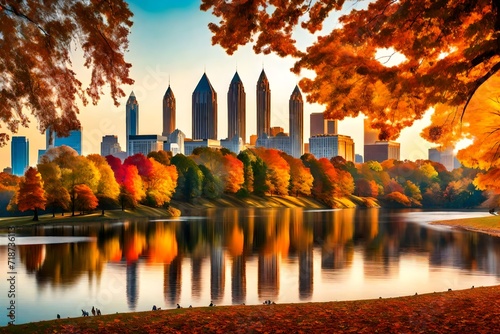 Atlanta, Georgia, USA Piedmont Park skyline in autumn. photo