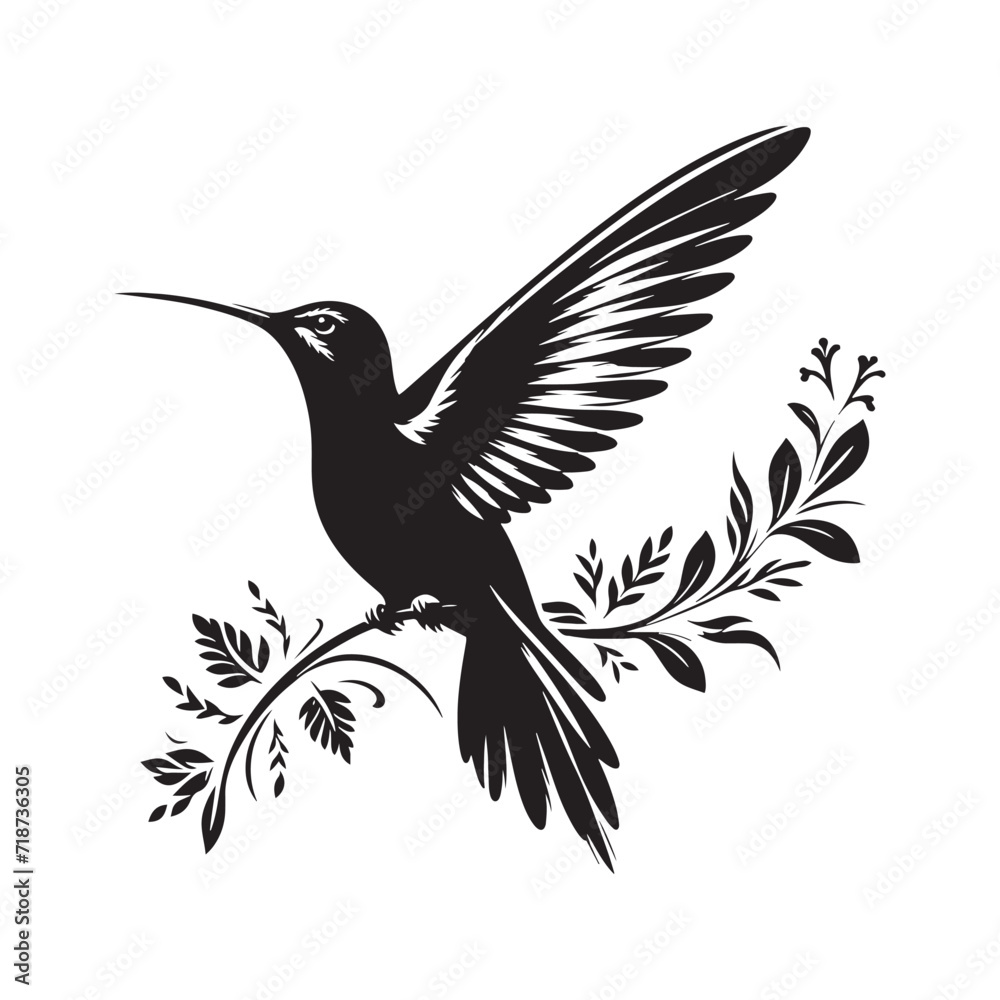 Obraz premium Whirlwind Whispers: Humming Bird Silhouettes Creating a Whispering Whirlwind of Aerial Elegance and Grace - Humming Bird Silhouette - Humming Bird Illustration - Humming Bird Vector 
