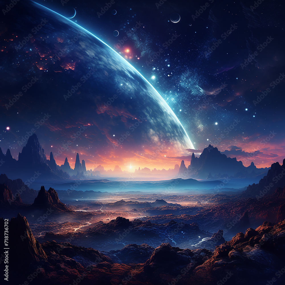 Fantasy alien planet. 3D illustration. Elements of this image furnished by NASA
