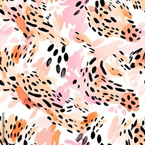 Seamless Pink and Black Animal Print Pattern on White Background