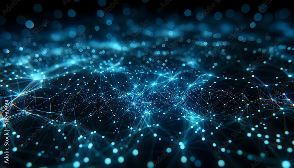 Obraz premium Blue data strands woven into a digital network tapestry. Generative AI.