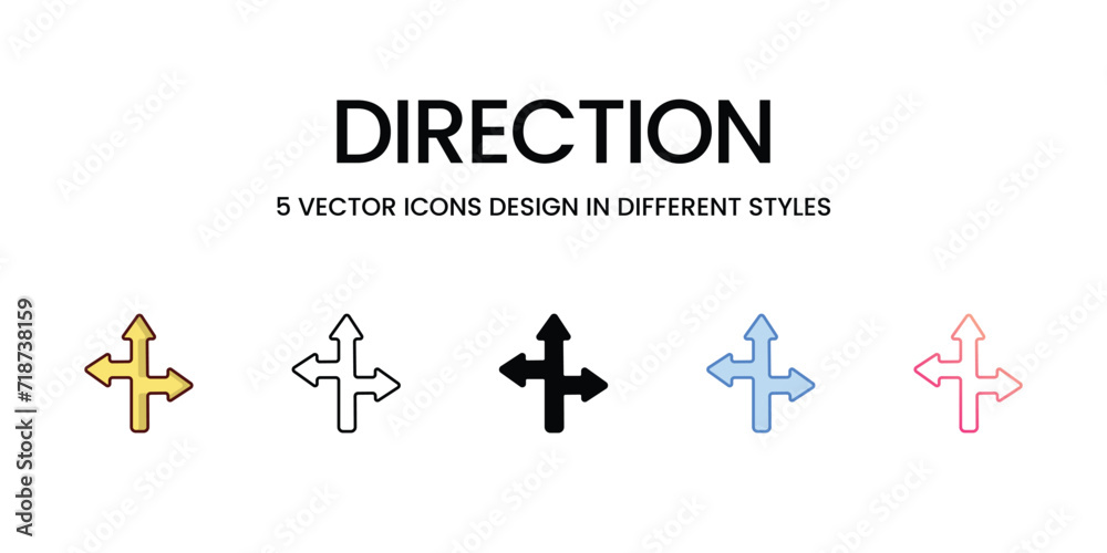 Direction icons set isolated white background vector stock illustration.