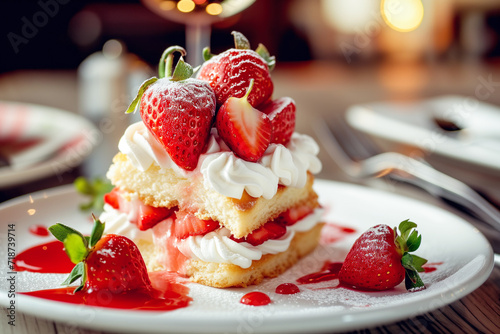 Strawberry shortcake dessert on plate
