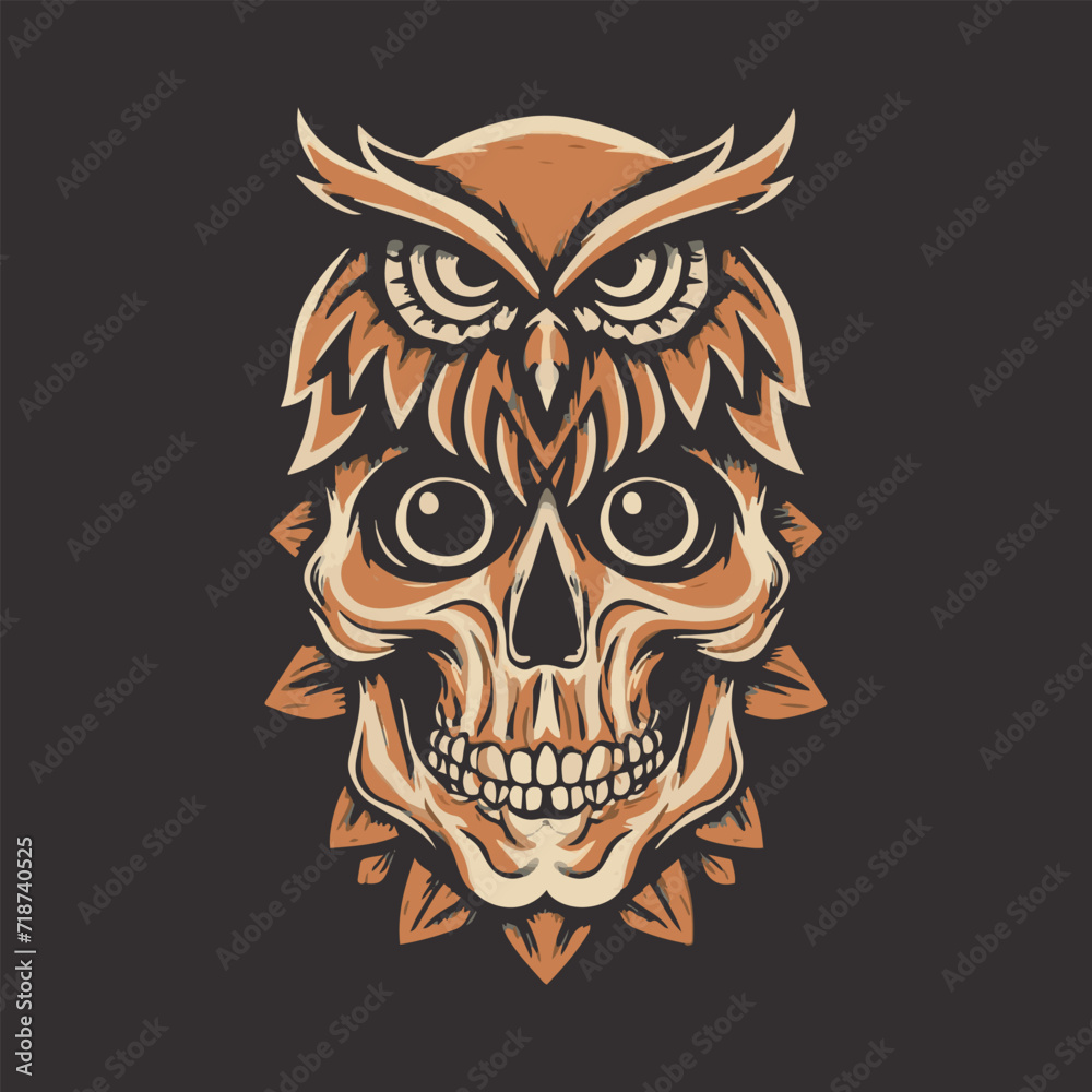 Skull with owl vector