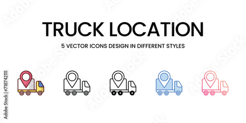 Truck Location icons set isolated white background vector stock illustration.