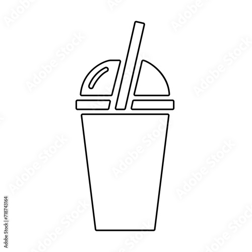 Smoothies line icon, black outline on white. Takeaway drink in plastic cup with dome lid and straw. Vector clipart sign or logo of simple design, illustration of non-alcoholic beverage or fast food.
