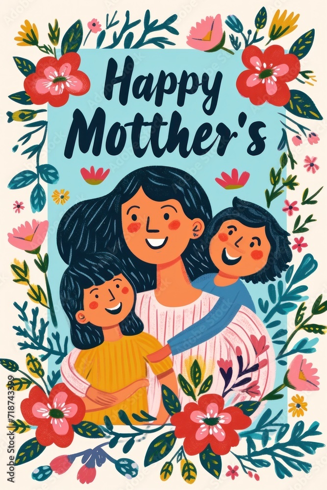 Fototapeta premium Sending love to a radiant mom and her adorable children.