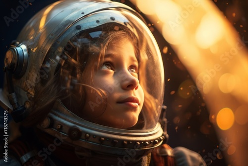 Young Dreamer in Astronaut Helmet Gazing at the Stars