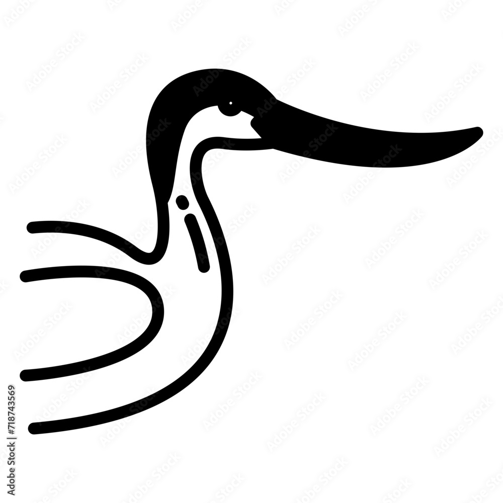 Fototapeta premium Avocet bird glyph and line vector illustration