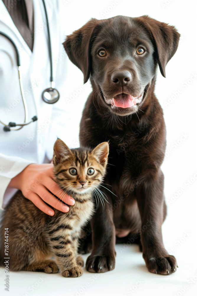 A veterinarian treats animals in a clinic. Selective focus.