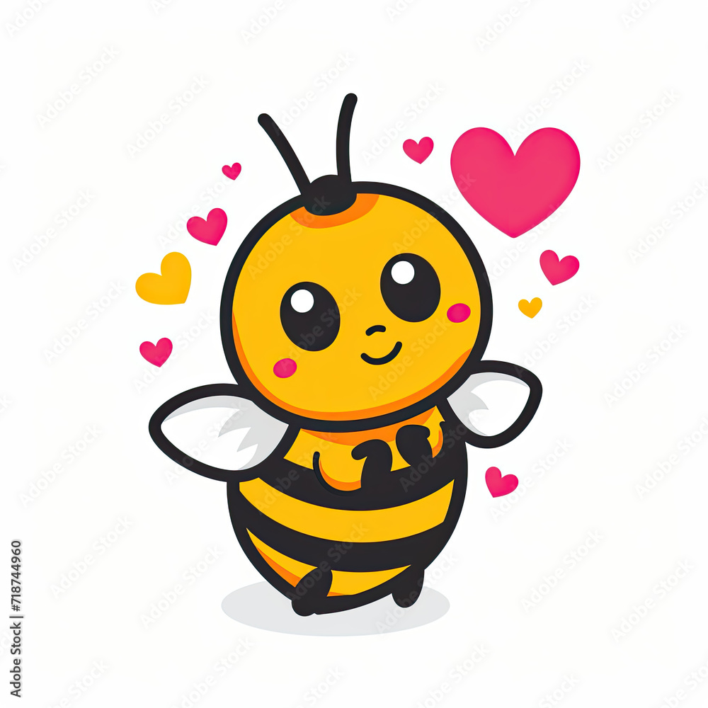 Cartoon Cute Bee Flying Insect cute character in flat style on White Background. Vector Cartoon bee Vector illustration. Cartoon Cute Bee Flying Insect cute character in flat style on White Background. Vector Cartoon bee Vector illustration.