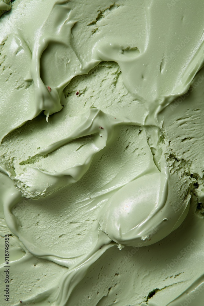 Obraz premium Close-up of textured green pistachio flavored ice cream. The perfect refreshing summer treat