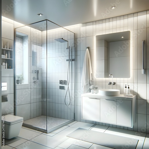 3D Rendering of Sleek Minimalistic Bathroom