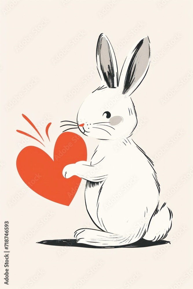 Cute fluffy bunny holding a red heart. Cute fluffy bunny holding a red heart.
