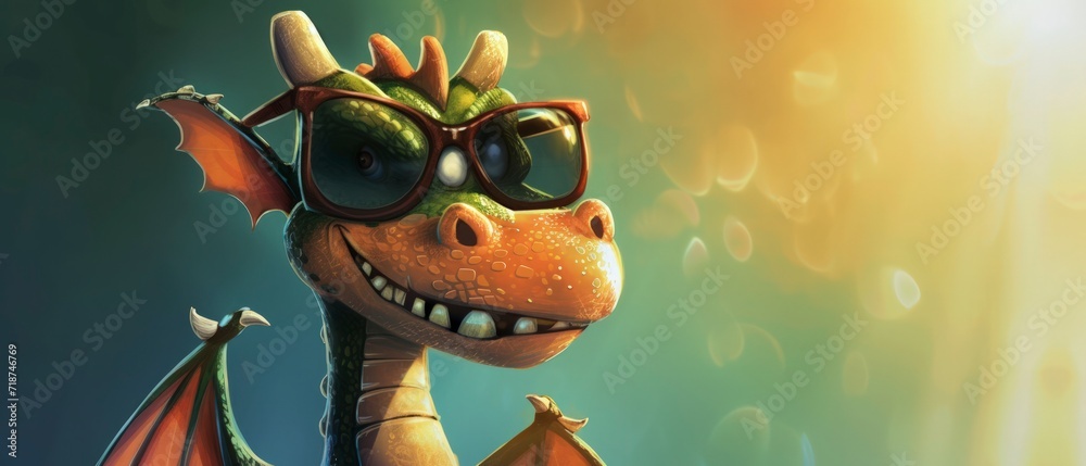 dragon wearing sunglasses, playful and carefree attitude.