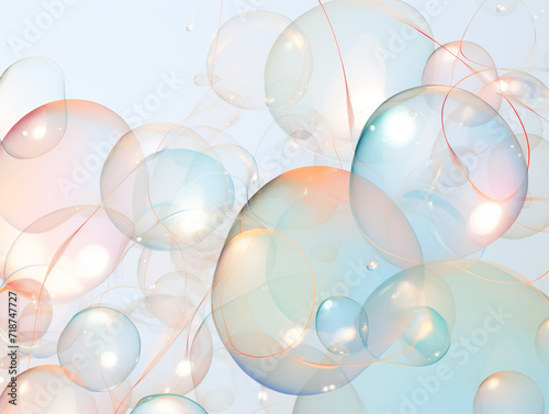 Bubbles in the air. Abstract background. 3D illustration. colorful soap bubbles on a white background. 3d render illustration. Cosmetics Blue Serum bubbles on defocus background. Collagen bubbles 