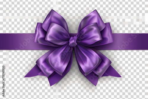 Realistic, shiny purple bow and ribbon on transparent background photo