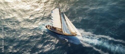 picturesque seascape showcasing a sleek sailboat gliding across calm azure water , landscape, wave, background